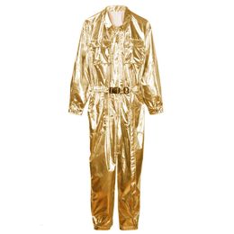 Men's Pants Men Metallic Shiny Jumpsuit Glossy Stage Show Night Club Overalls Male Chic Dance Costumes Hip Hop Jazz Punk Singers Unforms 230831