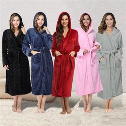 Women's Sleepwear Women Men Kimono Bathrobe Gown Nightdress Autumn Winter Warm Thick Coral Fleece Nightgown Soft Flannel Robe Home