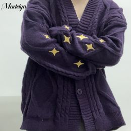 Women's Sweaters Autumn Dark Purple Knitted Cardigan Women Speak on Now Star Embroidered Sweaters Loose Cardigans Tay Lor Swif T Sweater Top 230831