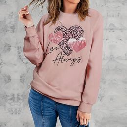 Women's Hoodies Autumn And Winter Love Printed Thin Sweaters Ladies Casual Versatile Round Neck Pink Long Sleeved Top Cute Clothing