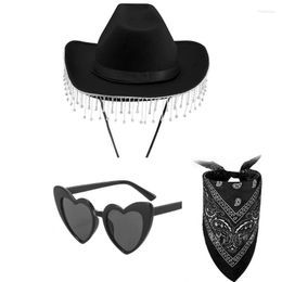 Berets Western Cowboy Hat Scarf Fringed Women Party Costume Headdress