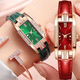 Wristwatches YOLAKO High Quality Classic Retro Women's Belt Quartz Square Green Watch Student Wear Clock Luxury Style