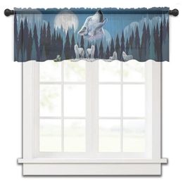 Curtain Wolves Moon Forest Tulle Kitchen Small Window Valance Sheer Short Bedroom Living Room Home Decor Voile Drapes
