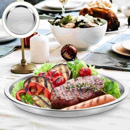 Dinnerware Sets Stainless Steel Cold Skin Plate Cake Snack Holder Baking Tray Round Containers Kids Portable Steak Practical Pastry