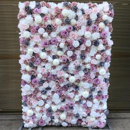 Decorative Flowers 3D Artificial Flower Wall Panels Background Wedding With Pink Roses Grey Austin And Scallion Holiday Party Decorations