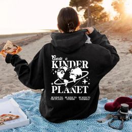 Womens Hoodies Create Kinder Planet Hoodie Tumblr Aesthetic Hooded Sweatshirt Beach Pullover Clothes Streetwear Top