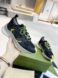 RUN SNEAKER designer high-end brand Yellow suede embroidery Interlocking G shoe mens fashion Turquoise suede trim Bi-color rubber sole size 35-45