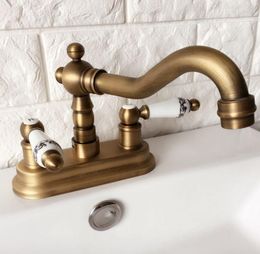Bathroom Sink Faucets 360 Swivel Antique Brass Basin Mix Tap Dual Handles Deck Mounted Mixer Faucet Lan064