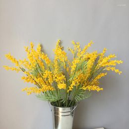 Decorative Flowers Fake Acacia Artificial Yellow Mimosa Spray Cherry Fruit Branch Wedding Home Table Flower