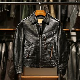 Men's Leather Faux Plus size Oil tea core horsehide jacketMen Classic Rider real leather coat 6XL Moto Glossy autumn wear 230831