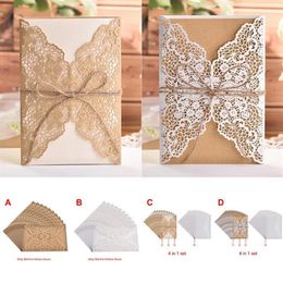 Greeting Cards 10pcs Design Flower Pattern Laser Cut Lace Wedding Invitations West Cowboy Customise Invitation Send Seal Envelope 351r