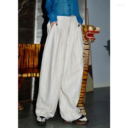 Women's Pants Casual White Loose Wide-Leg Spring And Autumn Washed Linen Cotton Special Fabric Texture Trousers