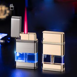 2023 NEW Metal Windproof Jet Lighters Cigarette Inflated Personality Holiday Gift Mini Butane No Gas Lighter Red Flame FHZS