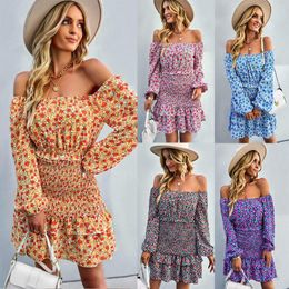 Casual Dresses Ruffles Sexy Off Shoulder Floral Print Autumn Party Short Dress Women Vestido De Festa A-Line Beach Winter Vestidos