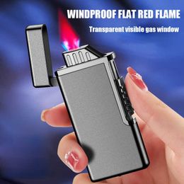 Windproof Red Flame Lighter Jet Butane No Gas Cigarette Creative Flat Torch Lady Smoking Accessories Toy 3M1F