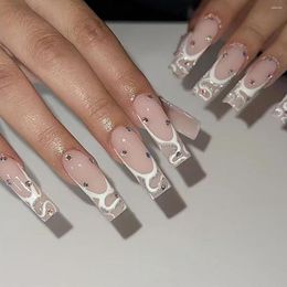 False Nails Long Water Pipe French Style Nail Flash Shattering Drill Through Wearing European And American Patches