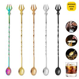 Bar Tools 5Pcs Spiral Handle Stainless Steel Cocktail Spoon Bartender Wine Whisky Stirring Rod Muddlers Kitchen Barware Accessories 230830