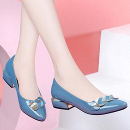 Dress Shoes Women Dress Shoes Patent Leather Mid Heel Pumps Fashion Shoes Pointed Toe Slip on Office Ladies Shoes Zapatos Black Women Shoes 230830