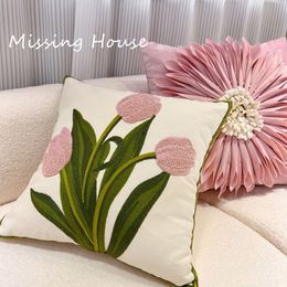 Cushion/Decorative Pillow Retro Tulips Orchid flower Embroidered Pillowcase Cushion Cover Morden Casual Cotton Case Sofa Bedroom Decro 45x45cm 230831