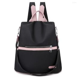 School Bags Fashion Women Oxford Cloth Contrast Color Anti-theft Large Backpack Shoulder Bag