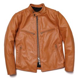 Herren Leder Faux 2024 Gelb Echte Jacke Mann Kalbsleder Motorrad Jacken Natürliche Rindsleder Mode Kleidung 230831