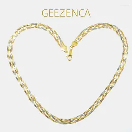 Pendants GEEZENCA 925 Silver Women's Choker Necklace Italian 6mm Woven Chain Three Color Four Thread Necklaces High Quality Luxury Gift