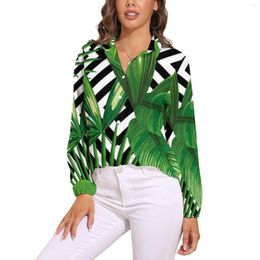 Women's Blouses Palm Leaves Loose Blouse Black And White Geometry Streetwear Oversized Long Sleeve Kawaii Shirt Summer Graphic Clothing