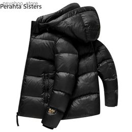 Men's Down Parkas Brand Top Quality Black Short Down Jacket For Men Winter Solid Color Thick Hooded 90% White Duck Down Jackets Men's Clothing Q230831