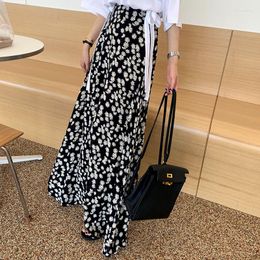 Skirts South Korea 2023 Summer Dress High-waisted Vintage Small Daisy Chiffon Skirt Printed A-line Floral Long