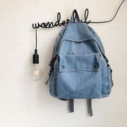 School Bags Korean Denim Women Backpacks Large Capacity College Backpack Casual Female Big Travel Bag Teenage Girl Bagpack Blue