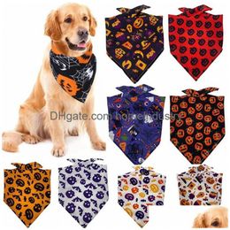 Dog Apparel Halloween Bandanas Soft And Breathable Adjustable Pumpkin Patterns Printing Pet Kerchief Pets Scarf For Small To Large Dog Dhk3F