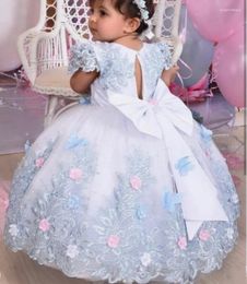 Girl Dresses Cute Pink Baby Birthday Party Gown With Big Bow Tiered Tulle Appliques Princess Flower Dress Pageant