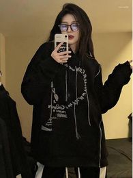 Women's Hoodies Ghost Girls' Black Hoodie Sweatshirts American Retro Loose Versatile Spring Autumn Thin Print Pullover Women Clothing