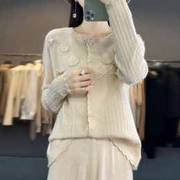 Women's Sweaters evrg 100 Merino Woollen Woman's China Style Coats Female Cardigan Long Sleeve ONeck Jacket Knitted Tops Jumper Jn23 230831