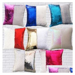 Sublimation Mermaid Pillow Er Sequin Cushion Throw Pillowcase Decorative That Change Colour Gifts For Girls Drop Delivery