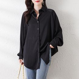 Women's T Shirts ZUO MAN RU 2023 Autumn Black Striped Silk Polo Neck Shirt Casual Bat Sleeve Loose Large Slim Solid T-shirt Long Top