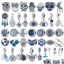 Silver 925 Sterling Charms Colour Evil Eye Owl Hot Air Balloon Blue Bead Pendant Original Beads Fit Bracelet Jewellery Making Diy Drop De Dhodp