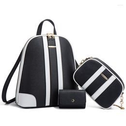 School Bags 3pcs/set Women Fashion Backpack Female Leather Girls Shoulder Bag Set Ladies Black White