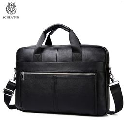 Briefcases SCHLATUM Genuine Leather Hard For Men Luxury Handbags Laptop Briefcase Bags 156 Inch Office Bussiness Computer Bag 230830