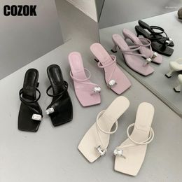 Slippers Narrow Band Crystal Slipper Women Dress Female Fasion Clip Toe Pumps Thin High Heels Ladies 2023 Summer Shoes Outside Modern