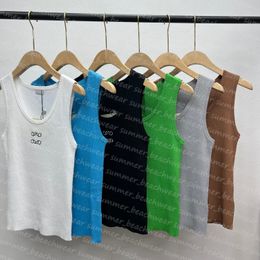 Women Knits Tank Top Summer Breathable Sport Tops Designer Embroidered Crop Top Sleeveless Yoga Vest