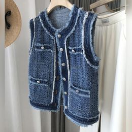 Gilet da donna Gilet di jeans Giacca da donna in tweed blu primavera e autunno per cappotti da donna