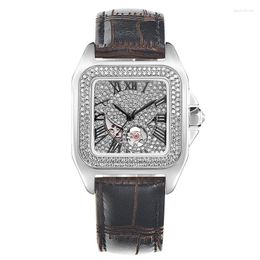 Wristwatches Mechanical Watch Women's Luxury High-end Trend Square Leather Cutout Full Of Diamonds Strap Diamond Light