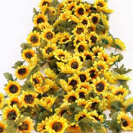 Decorative Flowers 3Pcs Artificial Silk Sunflower Garland Vine With Green Leaves For Wedding Home Party Table Decoratio