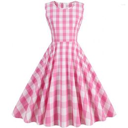 Casual Dresses Women Pin Up Lattice Print Party Dress 2023 Summer Sleeveless Retro Robe 60s 50s Vintage Rockabilly Swing Vestidos