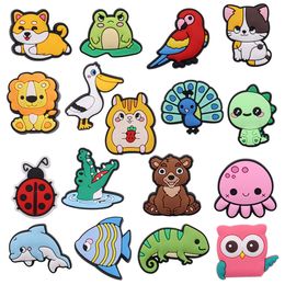 Wholesale 100Pcs PVC Dolphin Lizard Lion Frog Shoe Charms Lovely Cat Animals Accessories For Kids Wristband Button Clog