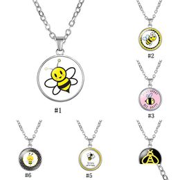 Pendant Necklaces Lovely Cartoon Bee Kids Cute Animal Glass Cabochon Round Sier Chains For Boys Girls Children Fashion Jewelry Drop De Dhmbn