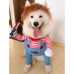 Dog Apparel Clothes Dogs Pet Cosplay Costume Christmas Halloween Holding A Knife Party Cat Novelty Comical Outfits Wig Set Deadly