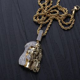 Gold Colour Religious Ghost Jesus Head Pendant Necklaces with Rope Chain for Men Hip Hop Jewellery Gift293o