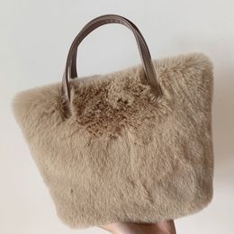 Evening Bags Faux Fur for Women Luxury Designer Ladies Furry Handbags Winter Plush Female Shoulder Bag Small Tote Clutch Solid Color 230831